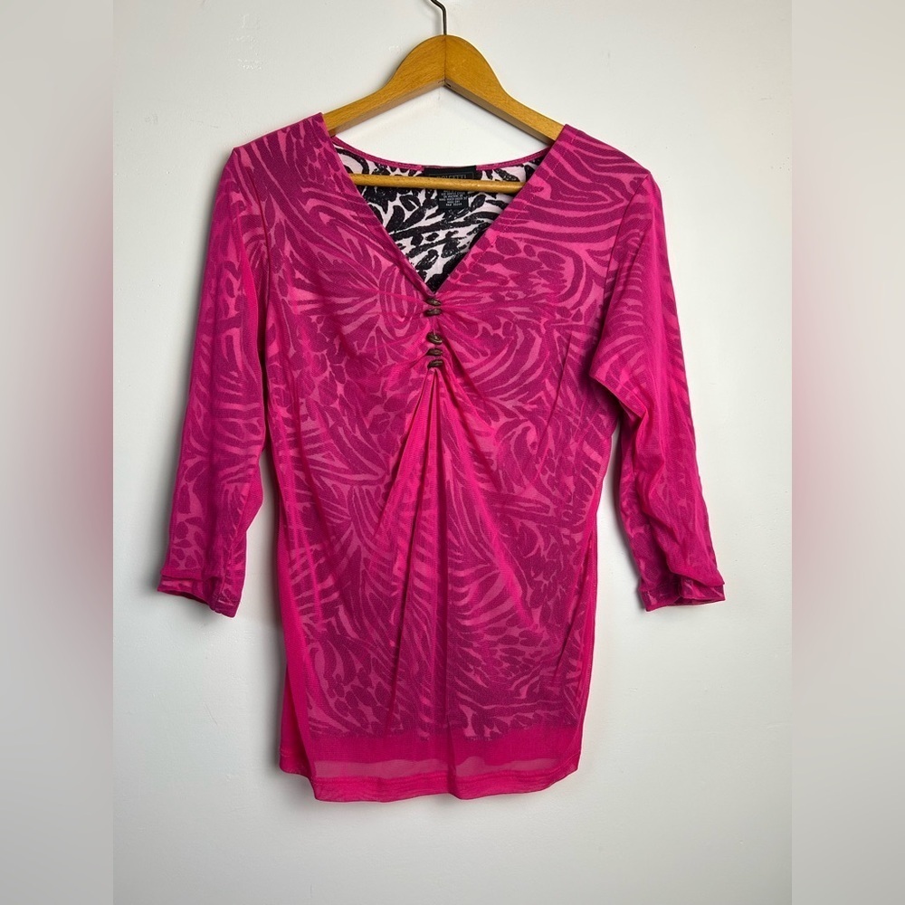 VTG Y2K Dolcetti Pink‎ Zebra Patterned Women's Top Size S Barbiecore Bee fabric